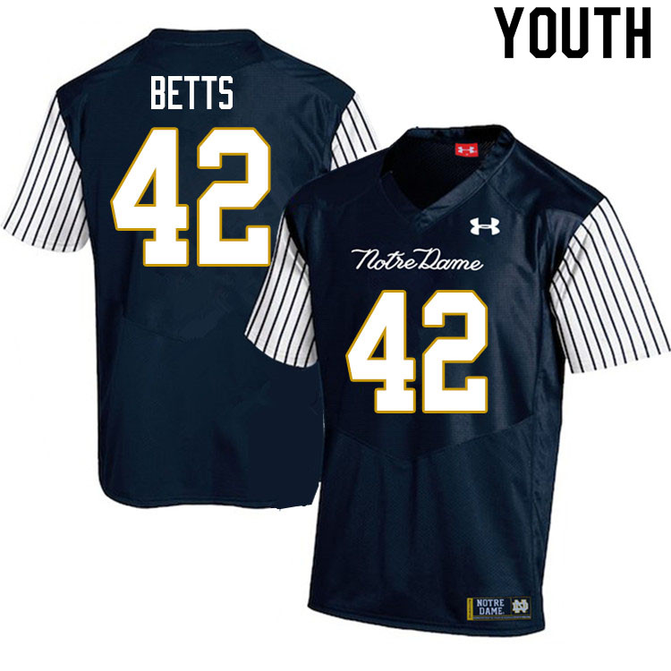 Youth NCAA Notre Dame Fighting Irish #42 Stephen Betts Stitched College Under Armour Authentic Navy Alternate Football Jersey NE10M65BT